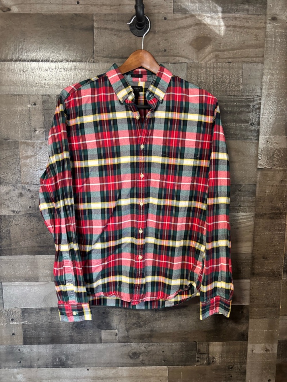 J. Crew Christmas Red and Green Plaid Button-Down Shirt Large